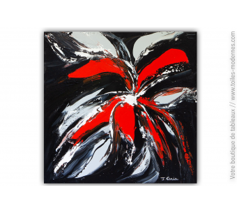 Peinture sur toile noire et rouge moderne : Fleur secrète