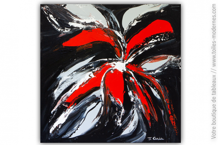 Peinture sur toile noire et rouge moderne : Fleur secrète