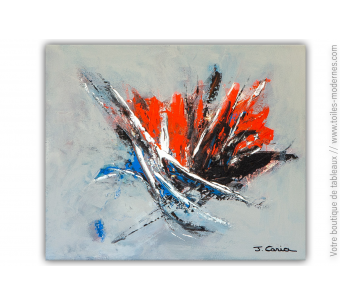 Déco gris et rouge avec un tableau contemporain : Au coin du feu