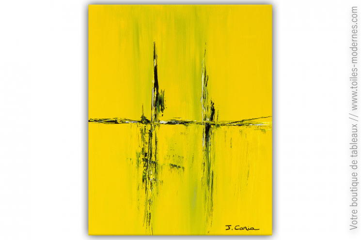 Tableau jaune contemporain design : Echange chaleureux