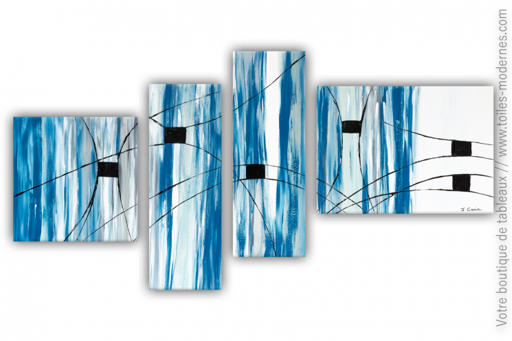 Intérieur bleu et blanc avec un grand tableau contemporain : La planète bleue