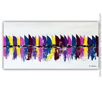 Déco mauve, prune, violet avec un tableau moderne : Les voiliers colorés