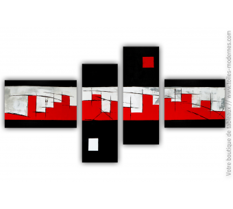 Tableau XXL multi-panneaux design noir et rouge  : La grande muraille