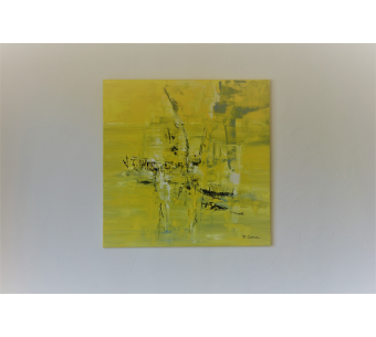 Tableau abstrait jaune grand format : Sourire du printemps