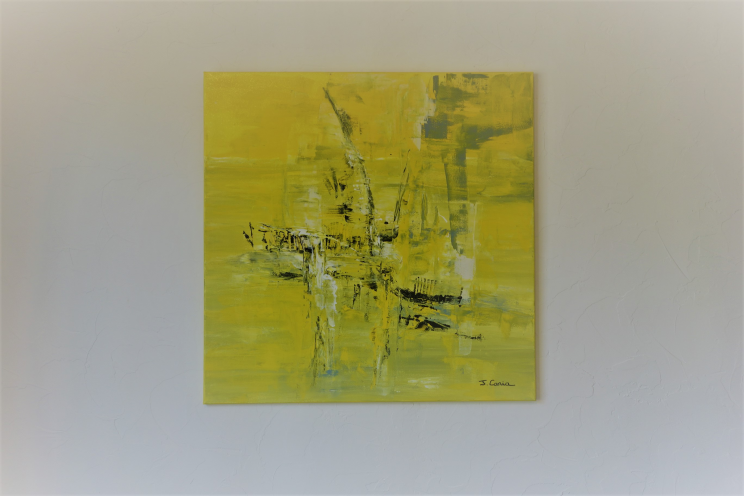 Tableau abstrait jaune grand format : Sourire du printemps