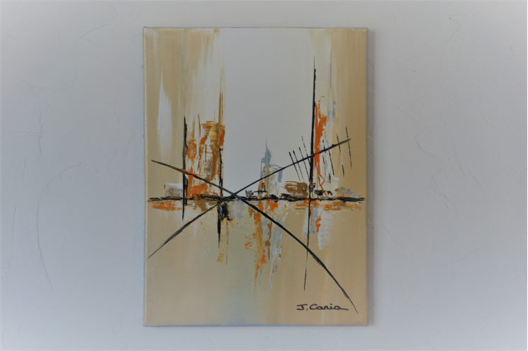 Déco marron beige avec un tableau abstrait unique : Douce soirée