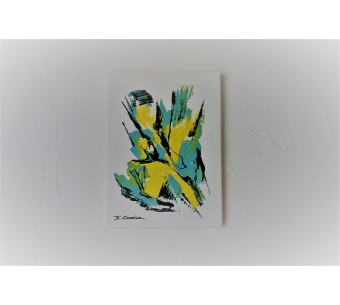 Déco murale  jaune et gris avec une tableau abstrait : Un éclair sublime