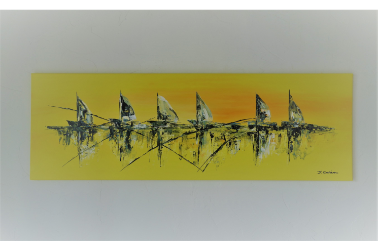 Déco style marin avec tableau jaune moderne bateaux au couteau : Soif d'évasion