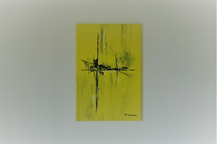 Déco lumineuse avec le tableau jaune abstrait : Ville ensoleillée