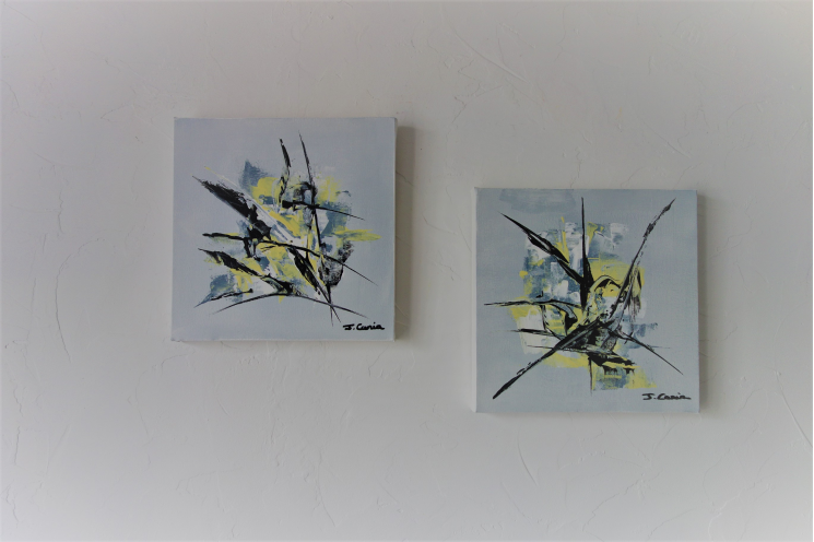 Peintures modernes gris et jaune : Rayonnement