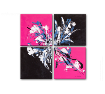 Tableau PINK AND BLACK (quadriptyque rose et noir) moderne