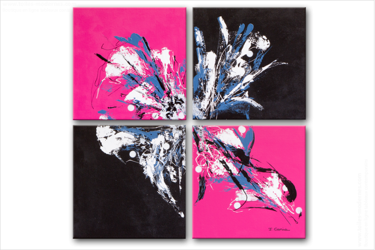 Tableau PINK AND BLACK (quadriptyque rose et noir) moderne