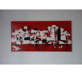 Tableau rouge contemporain XXL : Une ville endormie