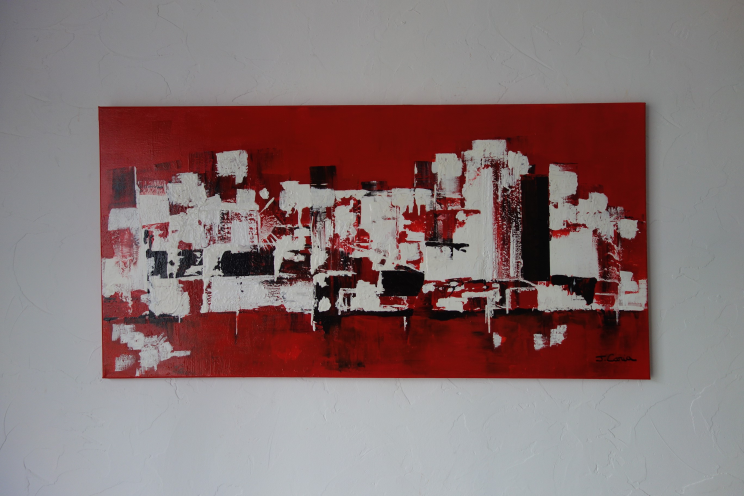 Tableau rouge contemporain XXL : Une ville endormie