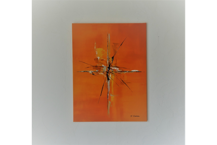 Grande peinture orange sur toile  : Richesse éternelle