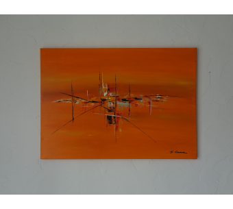 Tableau peinture orange pour déco design : Une existence heureuse