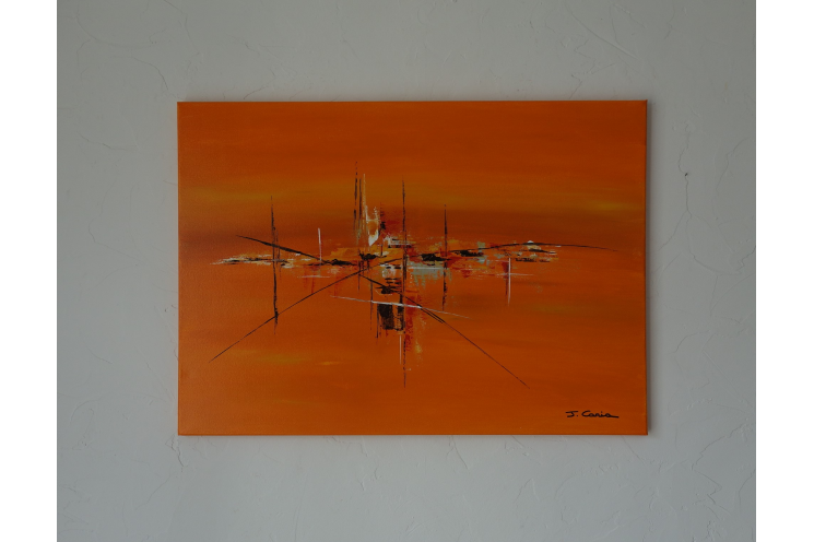 Tableau peinture orange pour déco design : Une existence heureuse