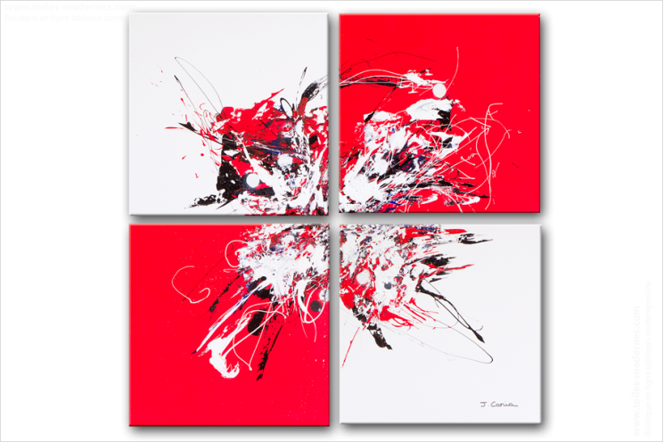 Tableau RED AND WHITE (quadriptyque rouge et blanc) moderne