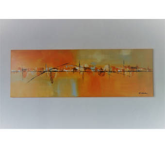 Peinture paysage urbain orange contemporain  : Ville paisible