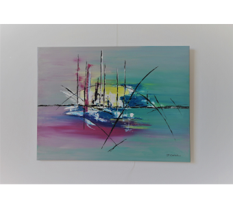 Grande peinture d'abstraction lyrique : Un horizon tranquille