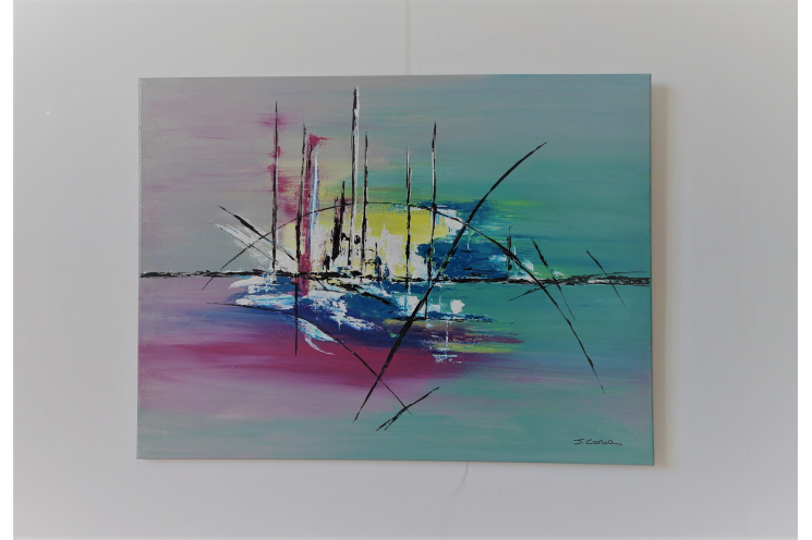 Grande peinture d'abstraction lyrique : Un horizon tranquille