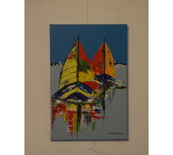 Peinture marine moderne : Bateaux colorés