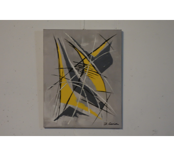 Peinture sur toile art moderne jaune et gris : Que la fête commence