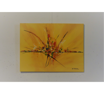 Grand tableau jaune et orange moderne : Embellir sa vie