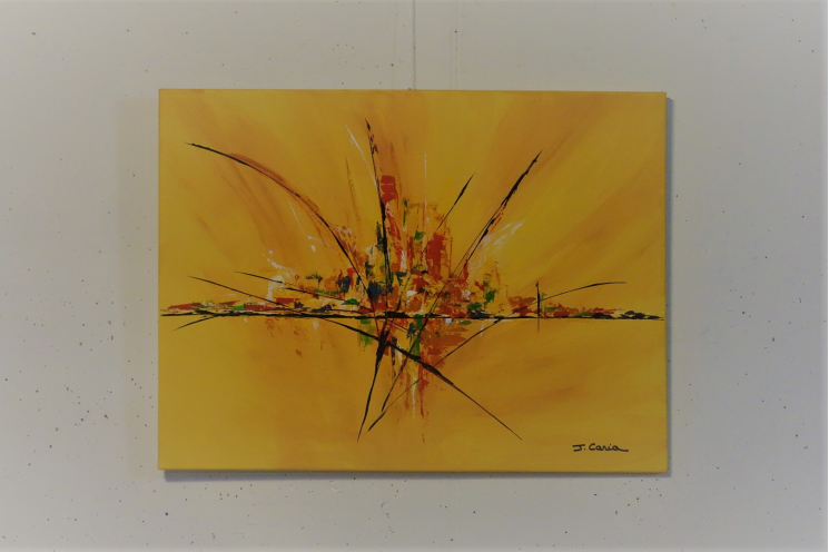 Grand tableau jaune et orange moderne : Embellir sa vie