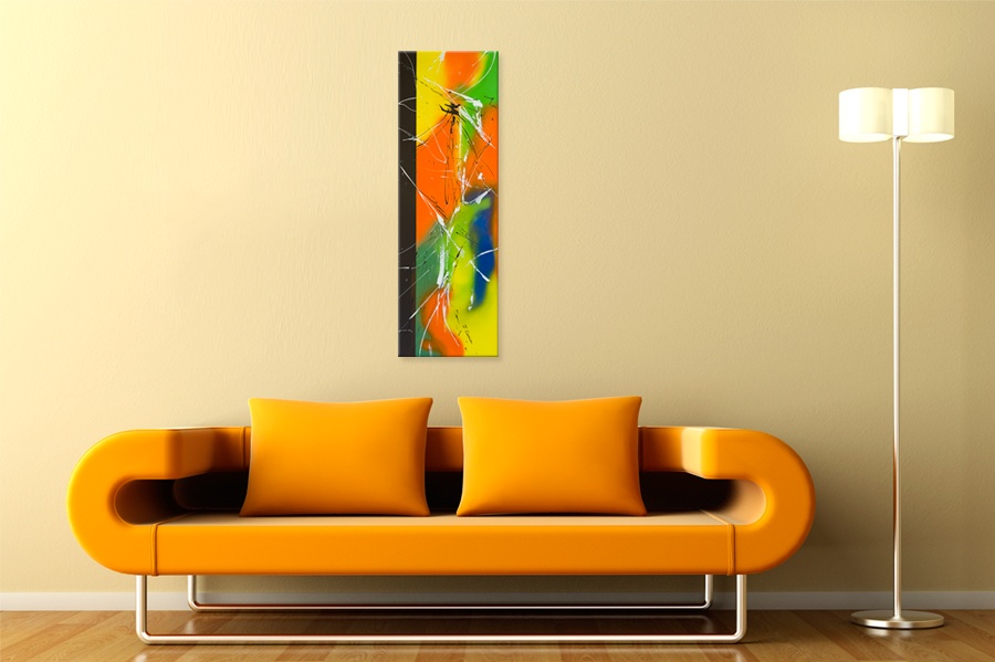 tableau abstrait panoramique coloré et flashy - tableau vertical moderne