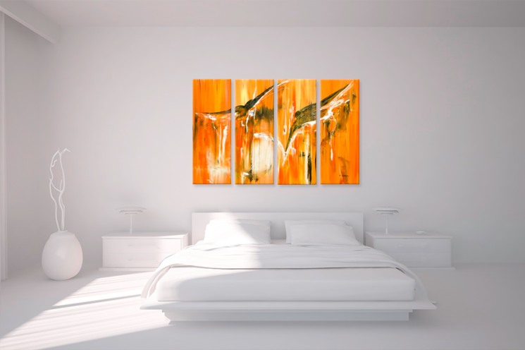 Tableau DESIR D'EVASION (quadriptyque orange) moderne