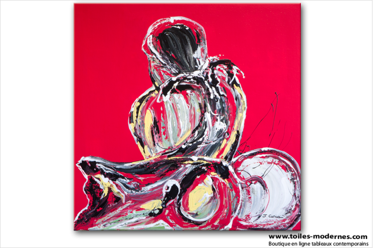 Tableau L'ATTENTE D'UNE FEMME (tableau rouge) moderne