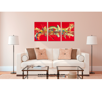 Tableau CELEBRATION (triptyque rouge) moderne