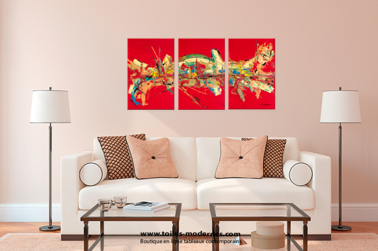 Tableau CELEBRATION (triptyque rouge) moderne