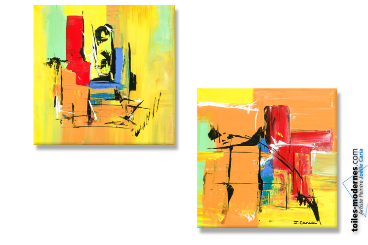 Tableau Moderne : Fraîcheur (diptyque jaune orange)