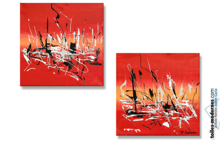 Tableau moderne : Energie nouvelle (diptyque rouge)