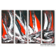 tableaux contemporains Voiliers en mer (quadriptyque noir rouge)
