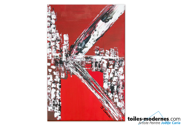 Tableau contemporain city (tableau rouge et noir)