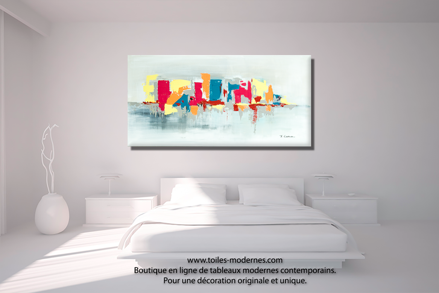 Tableau fuchsia gris déco design grande toile rectangle décoration maison  La vie en bord de mer