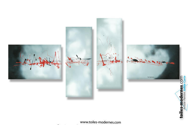 tableau abstrait quadriptyque blanc gris Evasion célestre