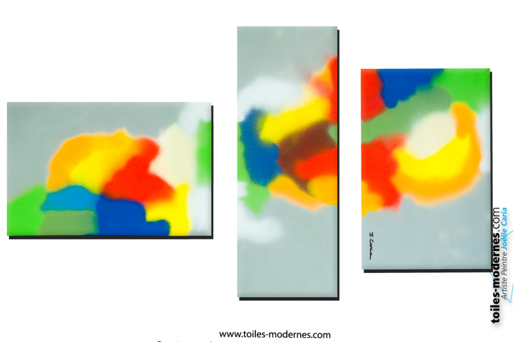 Tableau contemporain Triptyque gris Une planète colorée