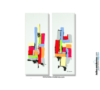 Tableaux modernes dyptyque gris Constructions colorées